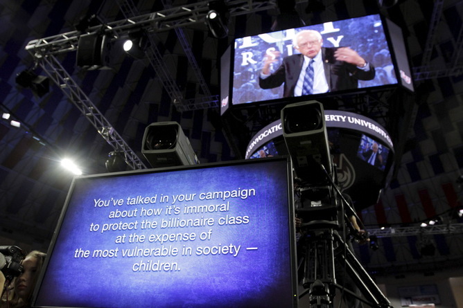 U.S. Democratic presidential candidate Sen. Sanders delivers an address to Liberty University students in Lynchburg