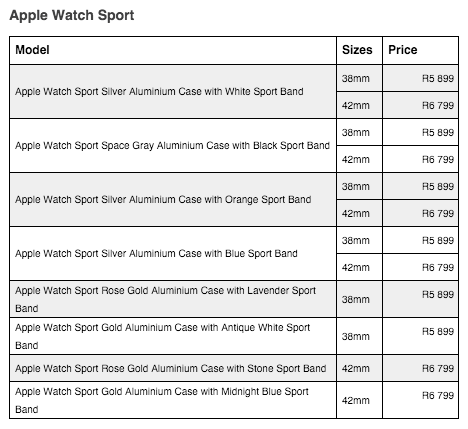 Apple Watch sport pricing