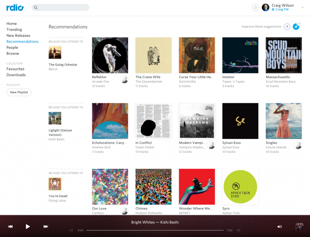 Rdio recommendations