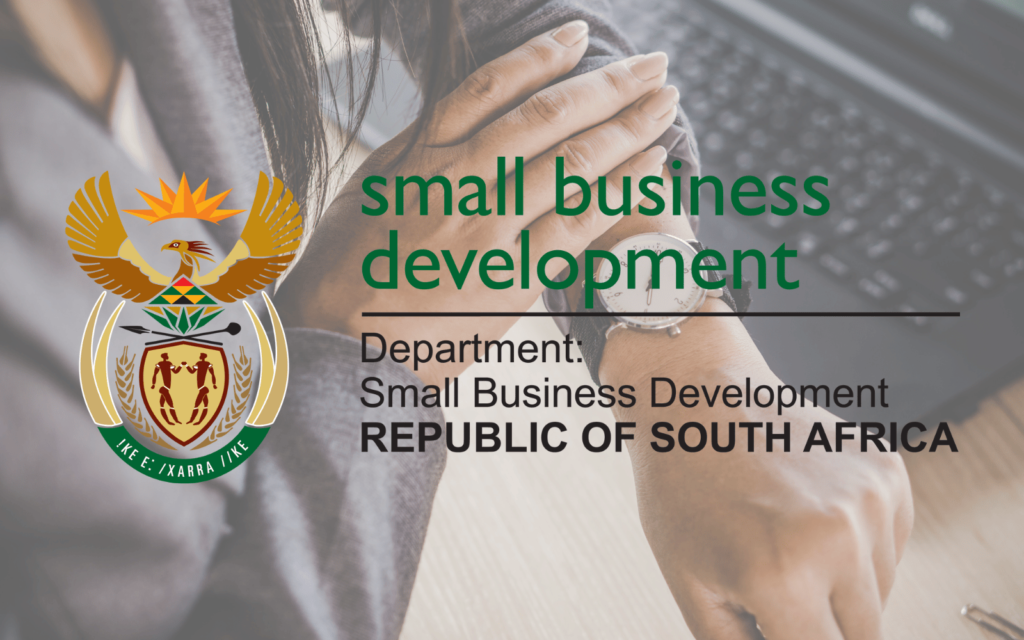 small business development logo with woman checking her watch, also SMMEs