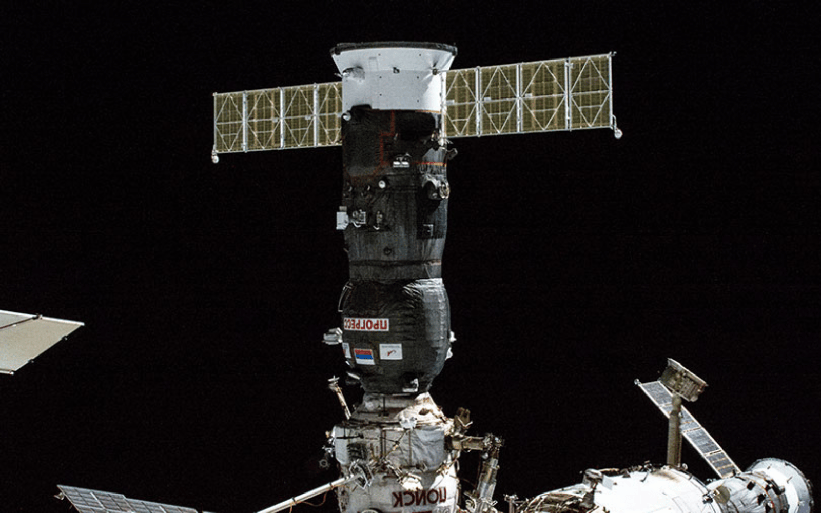 The Progress MS-21 module docked on the ISS