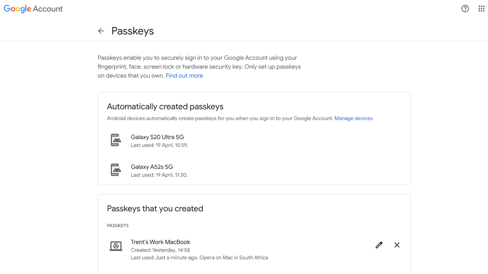 Google Passkeys 