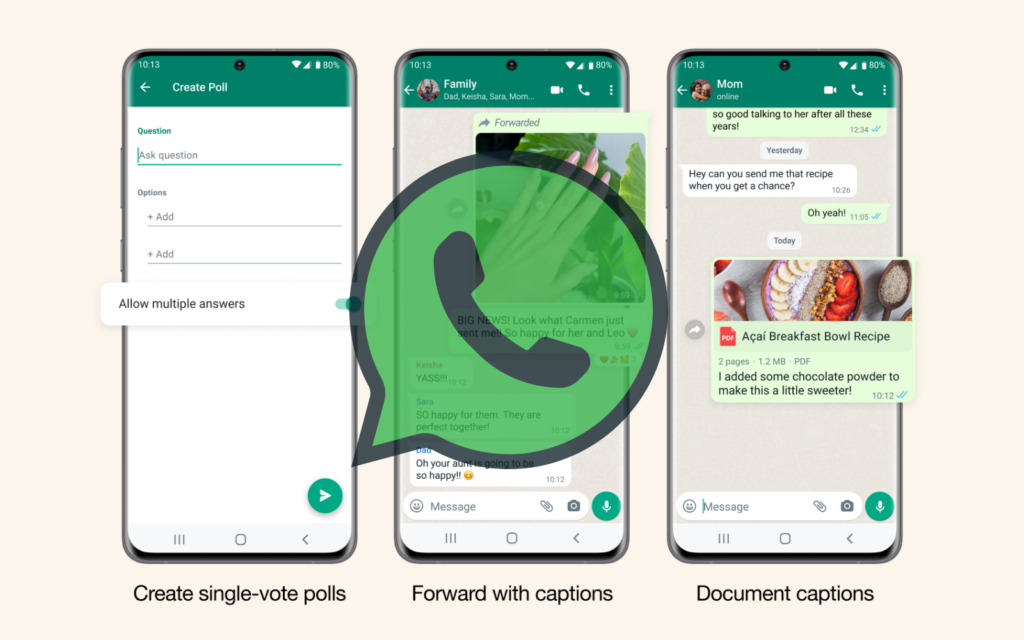 WhatsApp Polls and Captions
