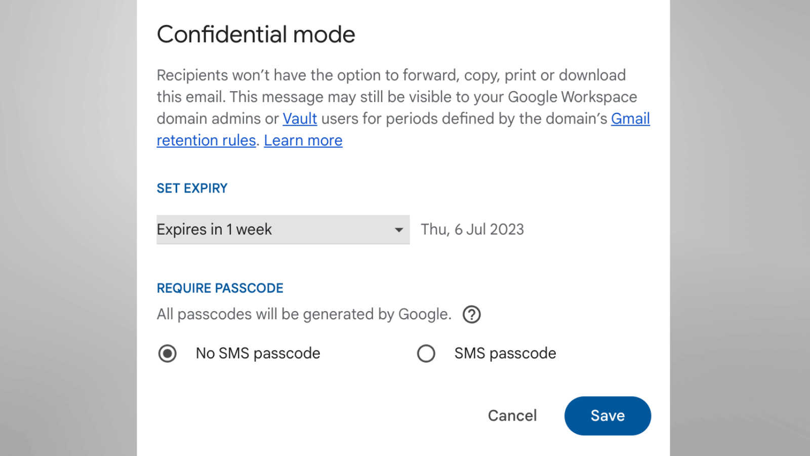 Gmail Feature (Confidential Mode)