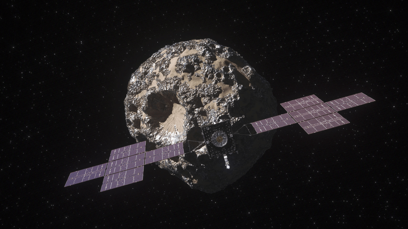 Psyche spacecraft at the Asteroid Psyche (Illustration)