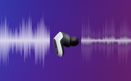 Sony Inzone Buds in the middle of an audio wave