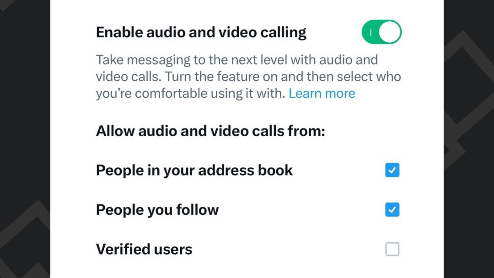 X video calls settings (@cb_doge)