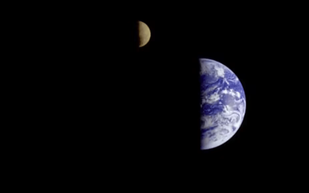 Carl Sagan Galileo image of Earth and Moon