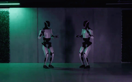 Tesla Optimus robots dancing header (LS: E3)