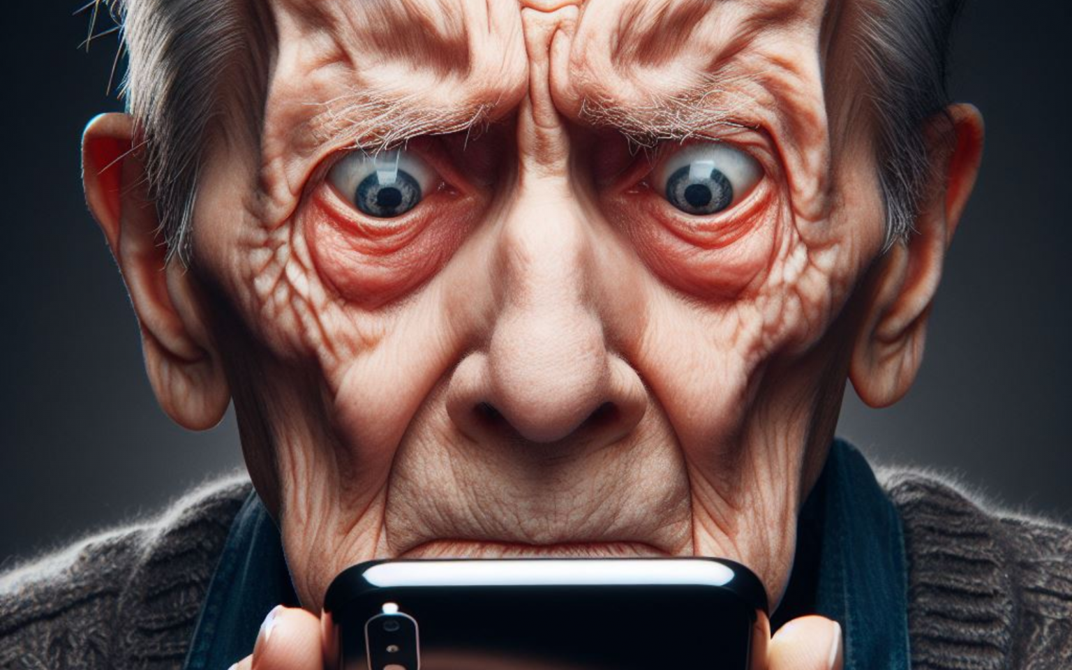 Old person staring at smartphone