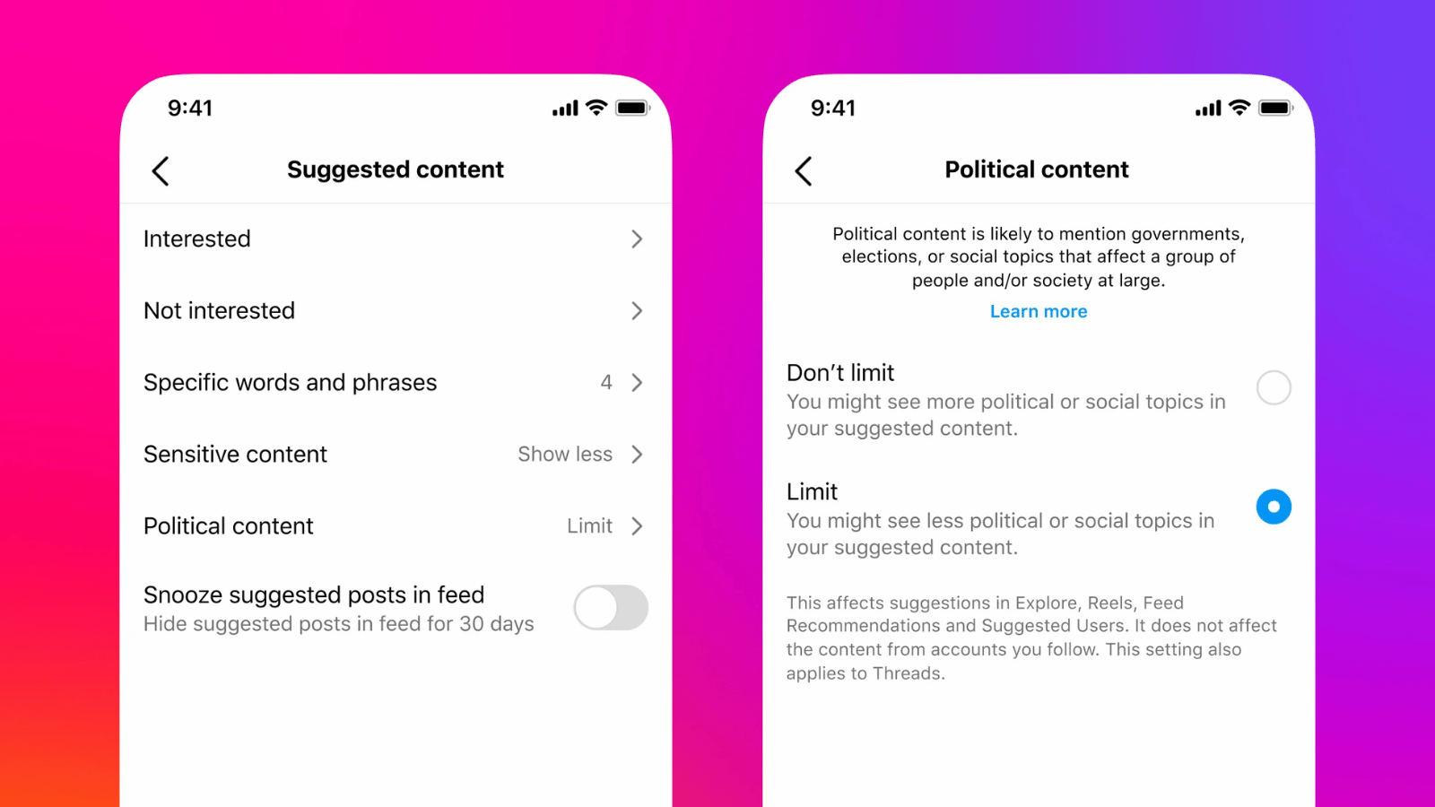 Instagram blocking political content (LS: iPhone)