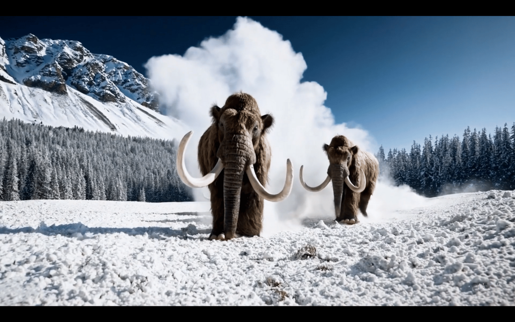 Sora-generated wooly mammoths approaching the camera (OpenAI)