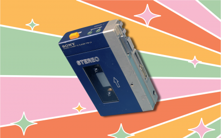 The Sony TPS-L2 Walkman on a retro background