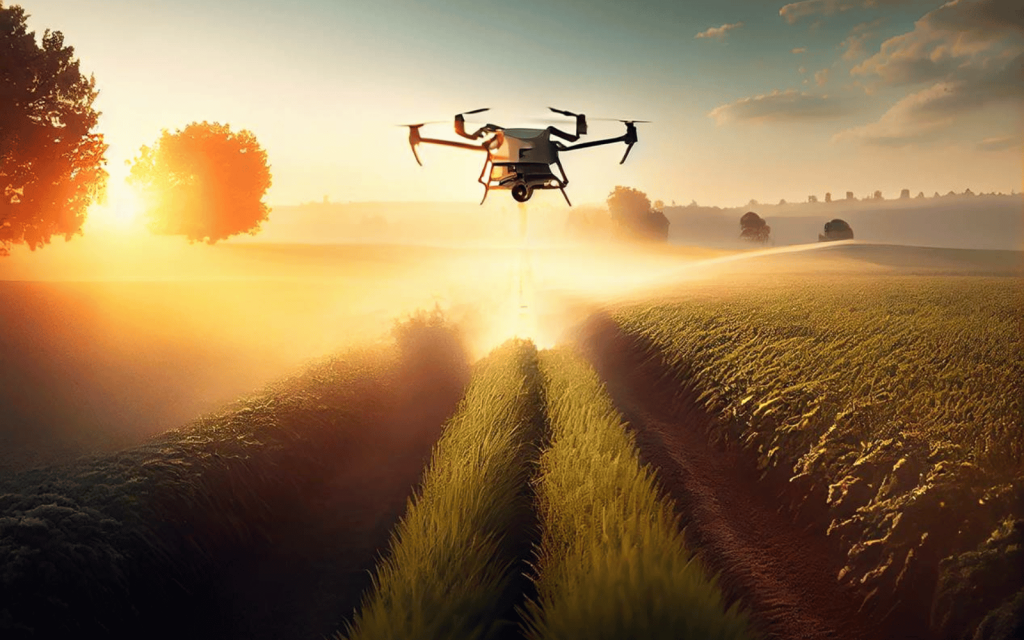 An AI artists rendition of an AI-enabled autonomous crop inspection drone.