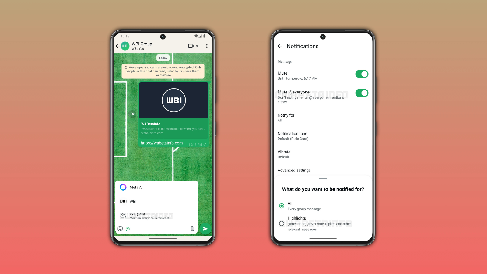 Silence group tags WhatsApp intext
