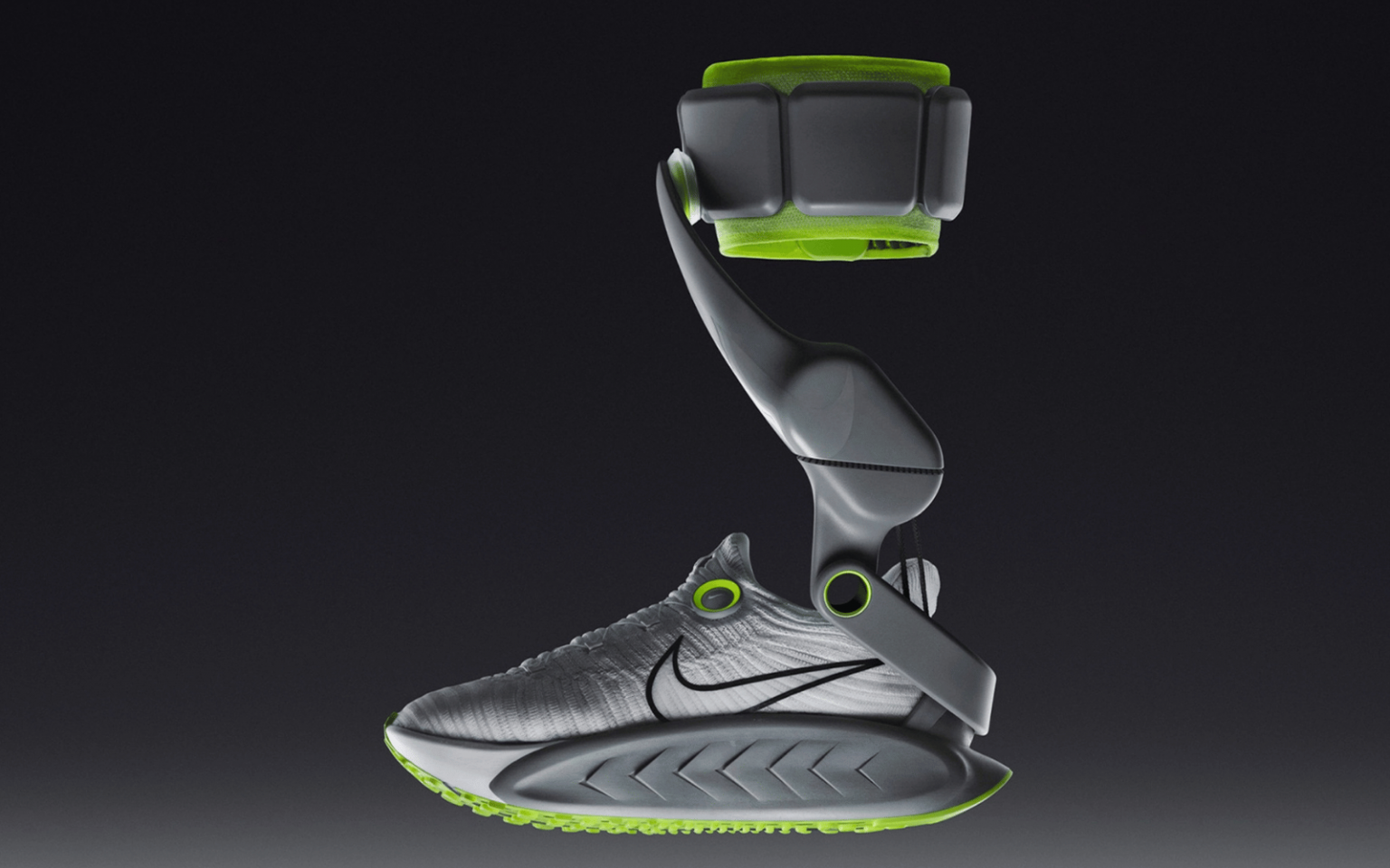 Nike's Project Amplify running shoe and 'second calf muscle' on a dark background