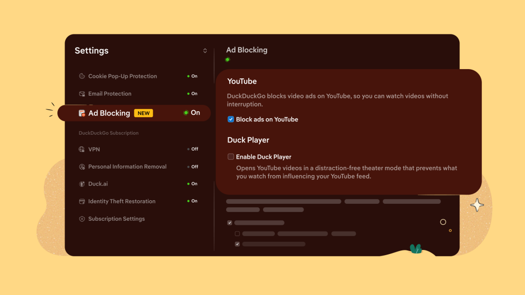 DuckDuckGo ad blocking settings