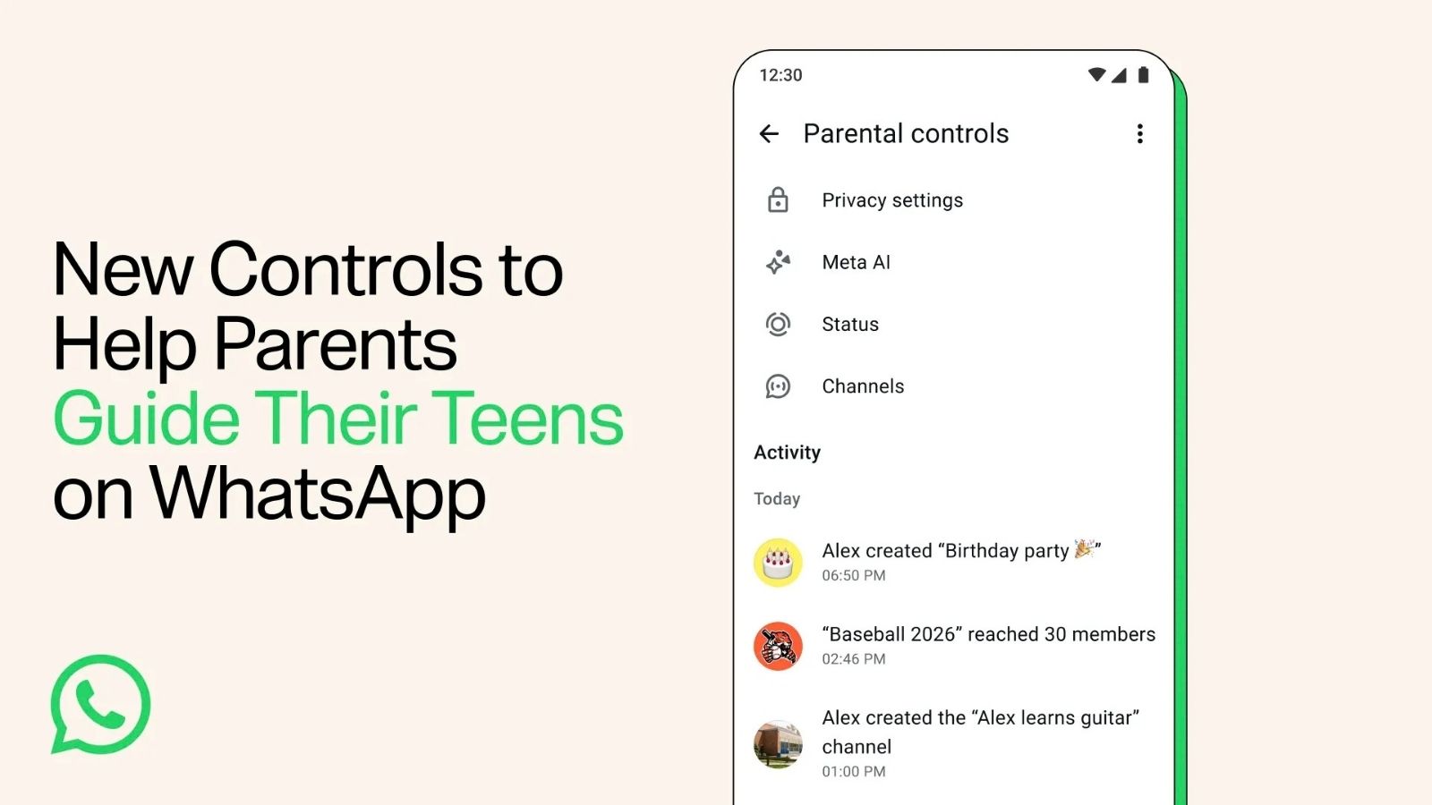 WhatsApp parental controls teens intext