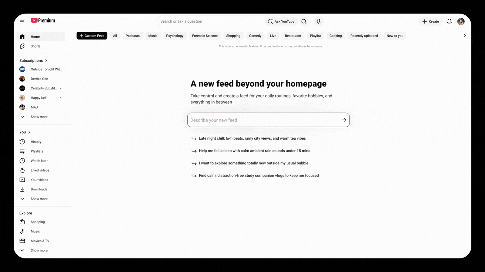 YouTube Custom Feeds intext
